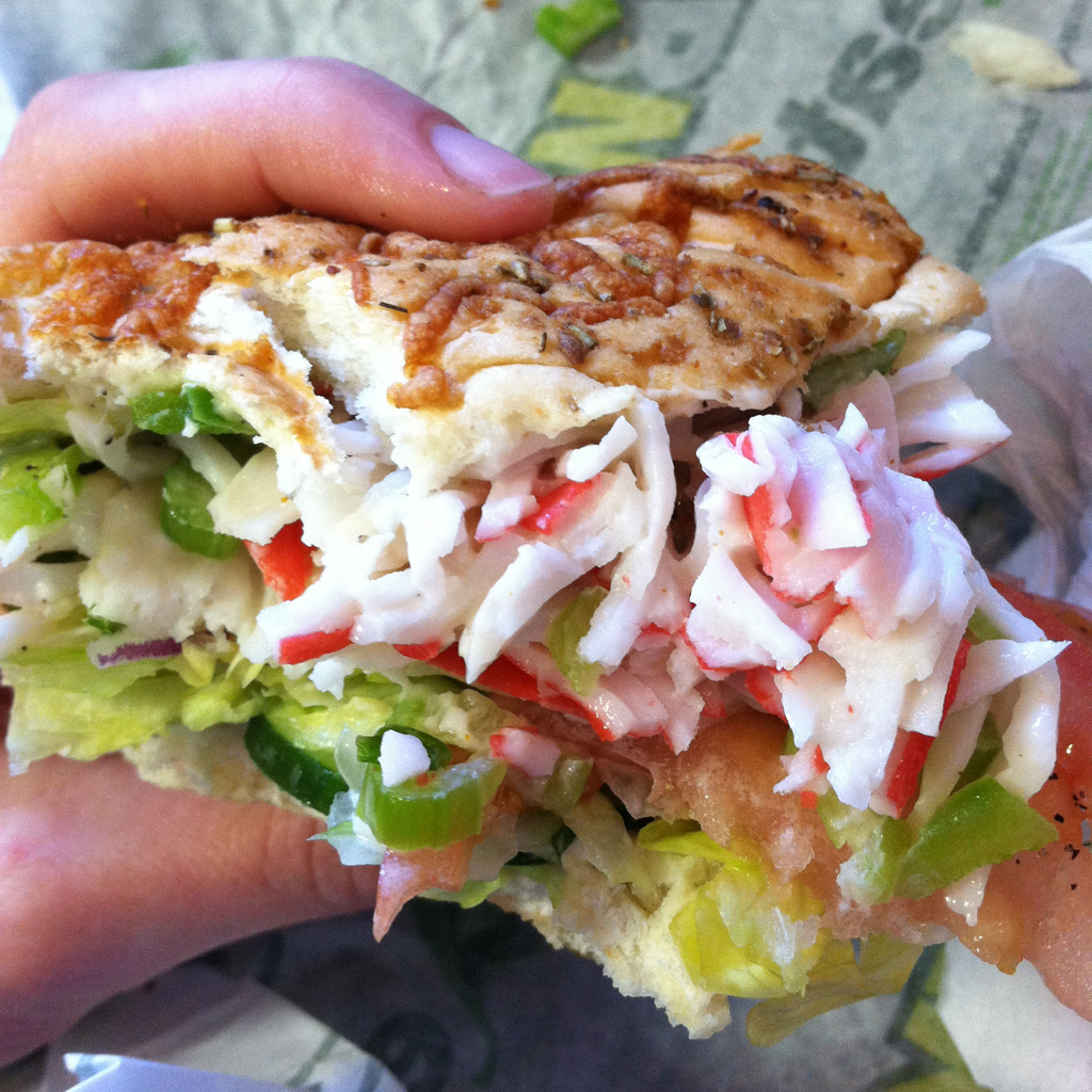 Yeah, seafood salad at a Subway. That should be fine.